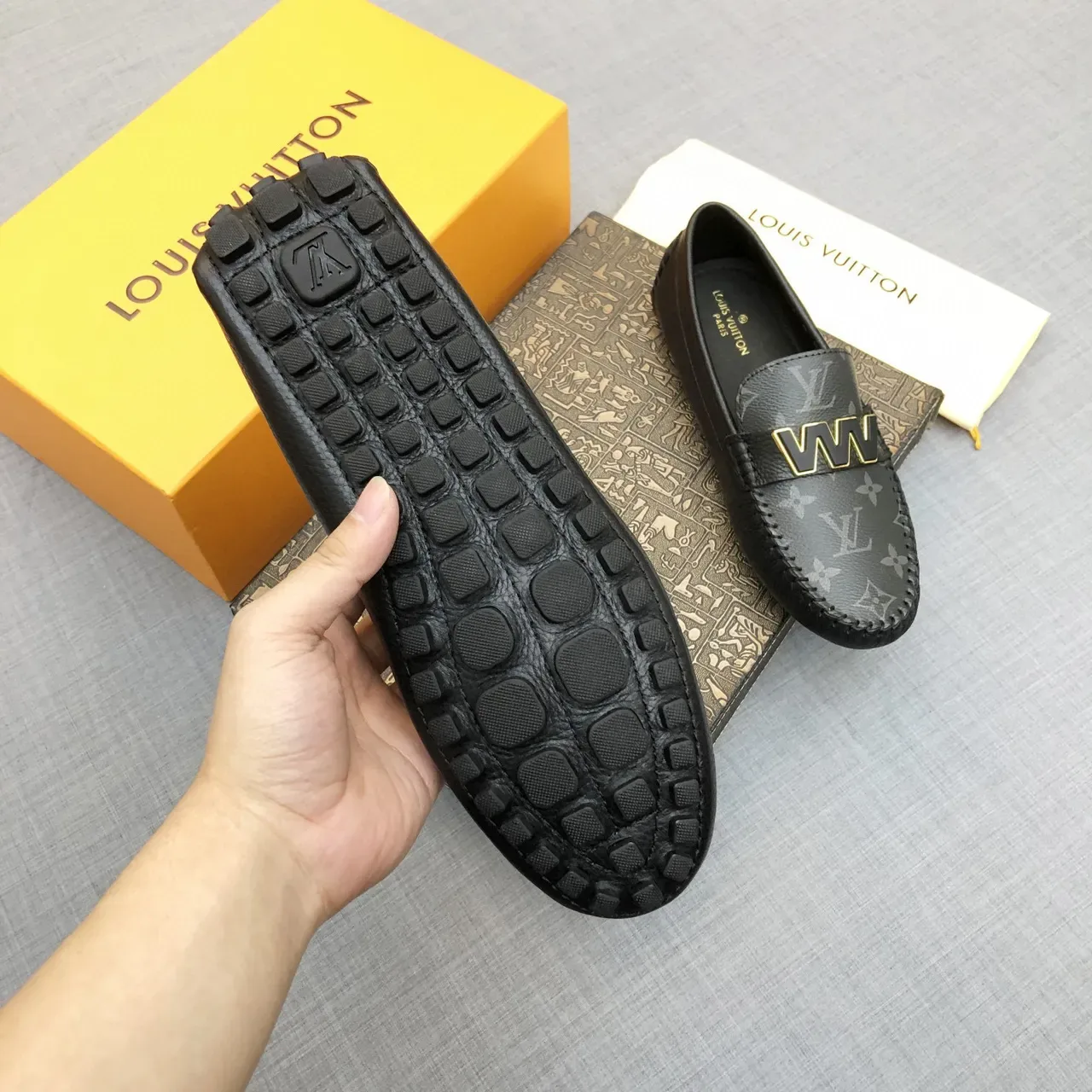 Louis Vuitton WW Loafer Black and Gray Monogram Leather Loafers 7