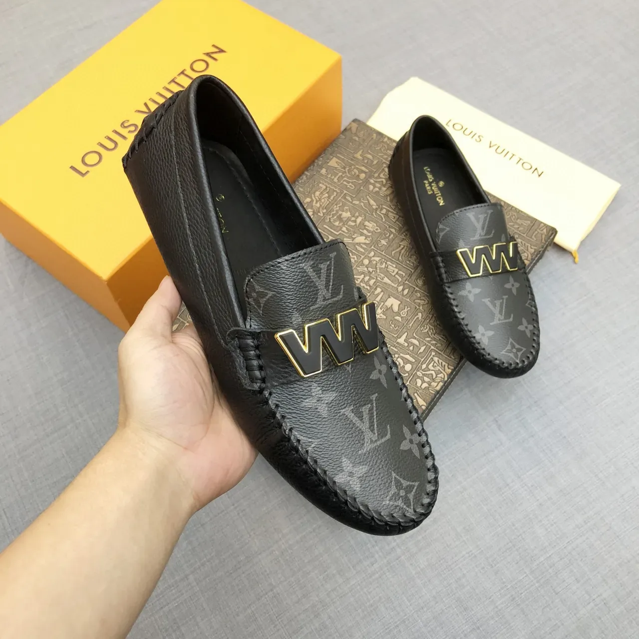 Louis Vuitton WW Loafer Black and Gray Monogram Leather Loafers 8
