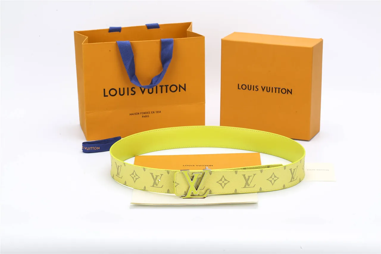 Louis Vuitton Yellow Gray Monogram-Printed Leather Belt 2