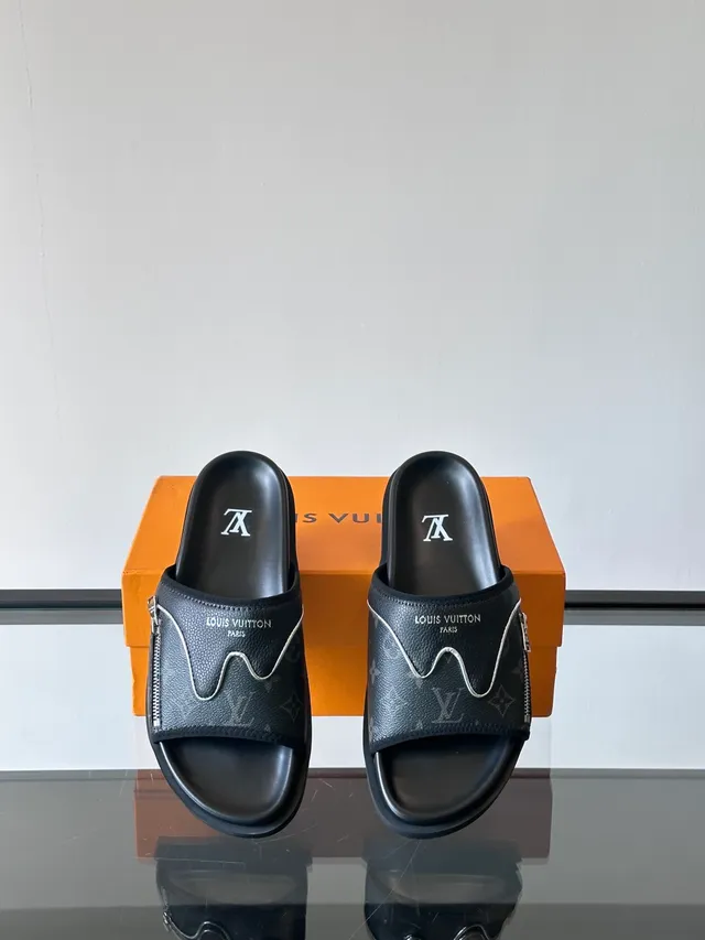 Louis Vuitton Zipper Slide Black Monogram Canvas Slippers 3