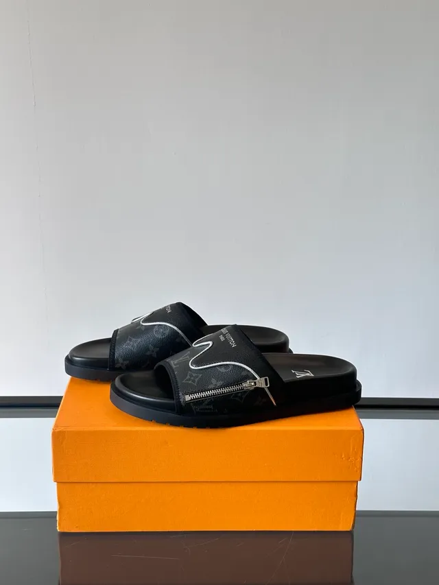 Louis Vuitton Zipper Slide Black Monogram Canvas Slippers 4