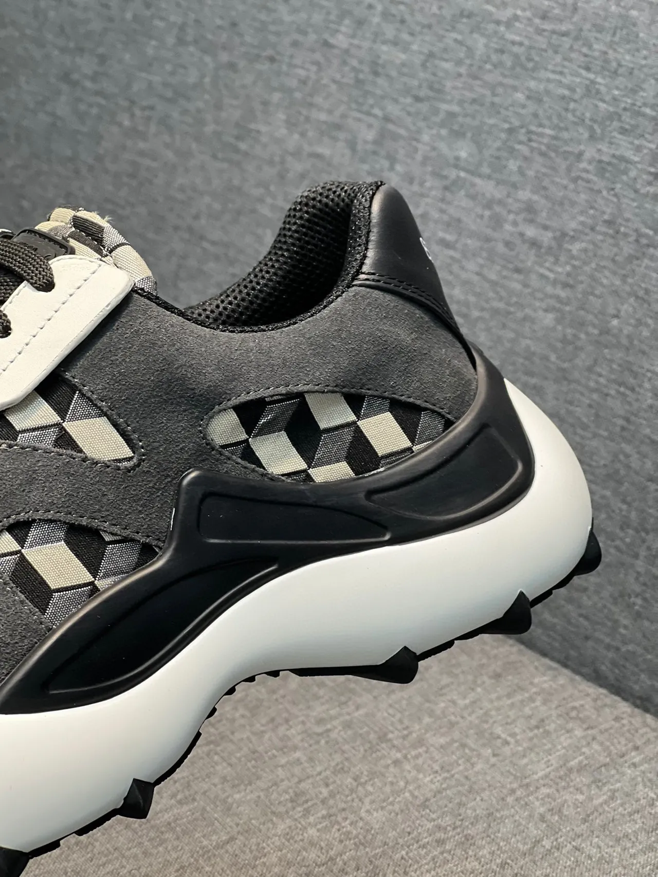 MCM Black White Platform Sole Geometric Checkerboard Side Panels Chunky Sneakers 8