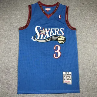Mitchell & Ness 1999-00 Allen Iverson Hardwood Classics Blue Red Mesh Construction Embroidered Team Logo Jersey