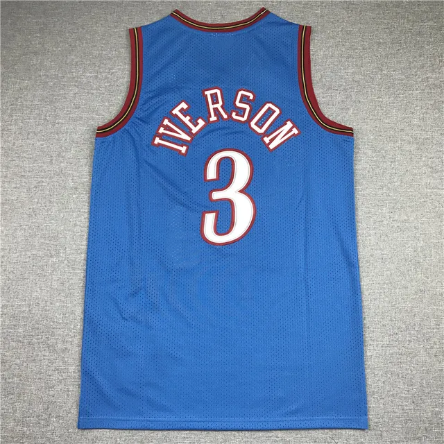 Mitchell & Ness 1999-00 Allen Iverson Hardwood Classics Azul Vermelho Construção de Malha Bordado Logo da Equipe Jersey 2