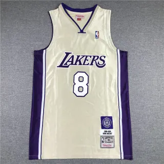 Mitchell & Ness Hardwood Classics Cream and Purple Lakers Kobe Bryant Jersey