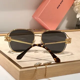Miu Miu Aviator Gold Brown Silhouette Metal Frame Sunglasses