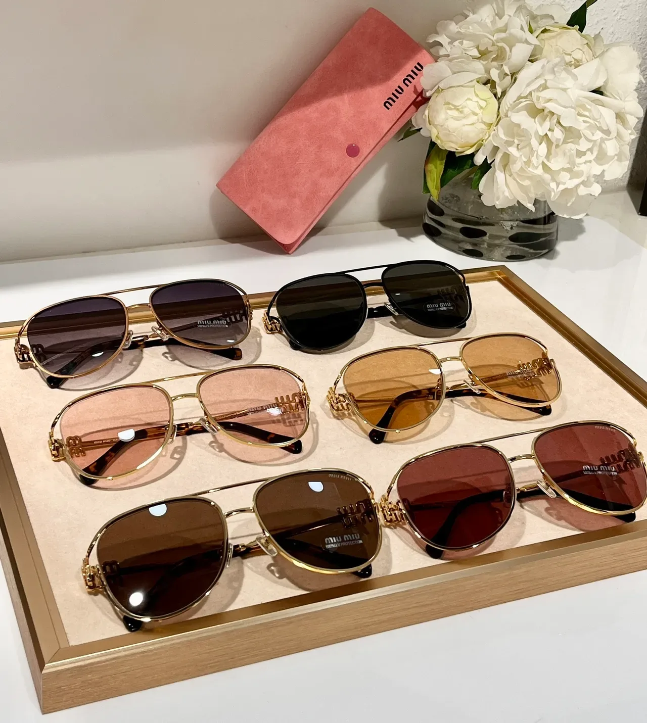 Miu Miu Aviateur Doré Brun Silhouette Cadre Métal Lunettes de Soleil 3