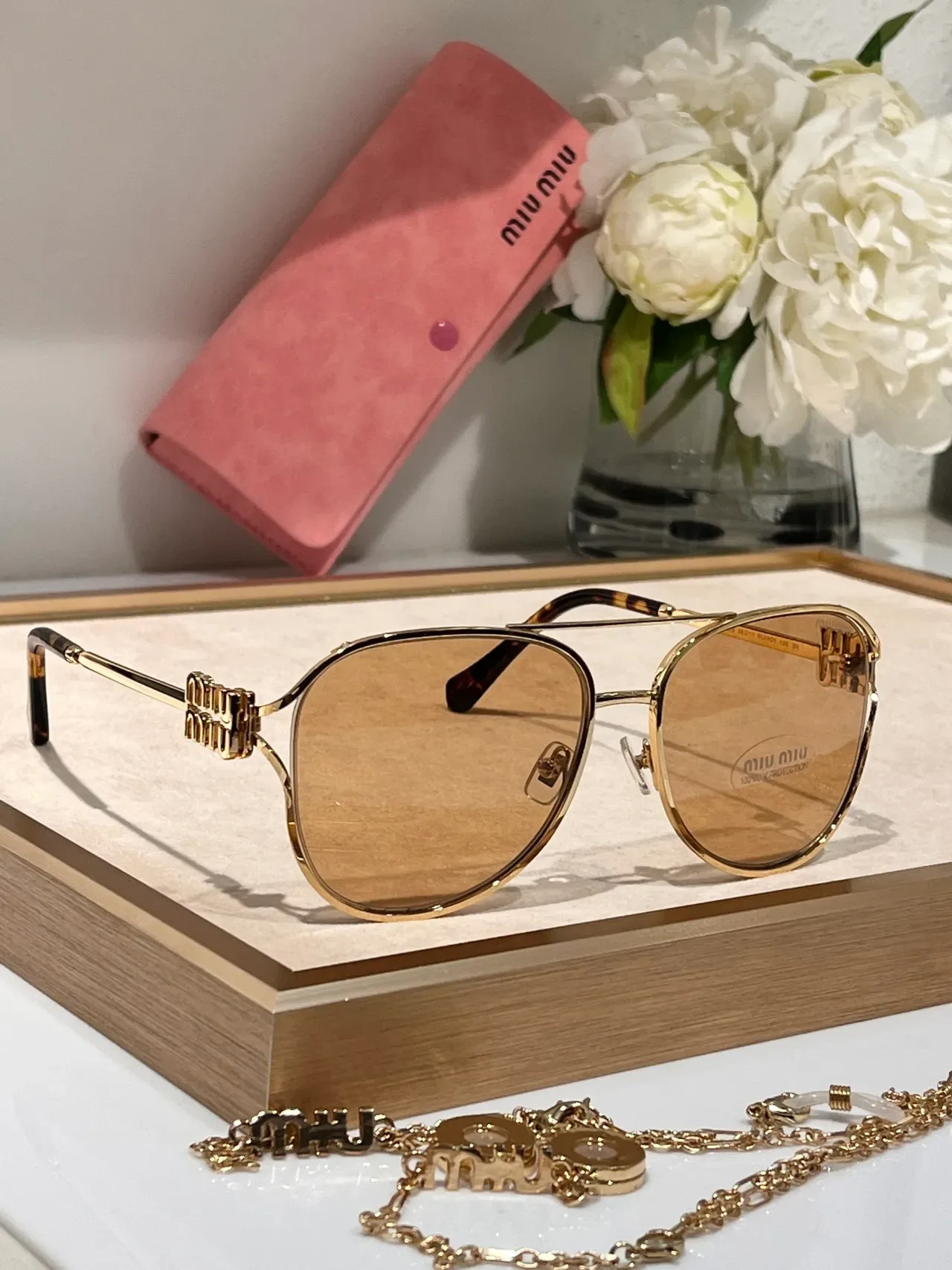 Miu Miu Aviateur Doré Brun Silhouette Cadre Métal Lunettes de Soleil 4