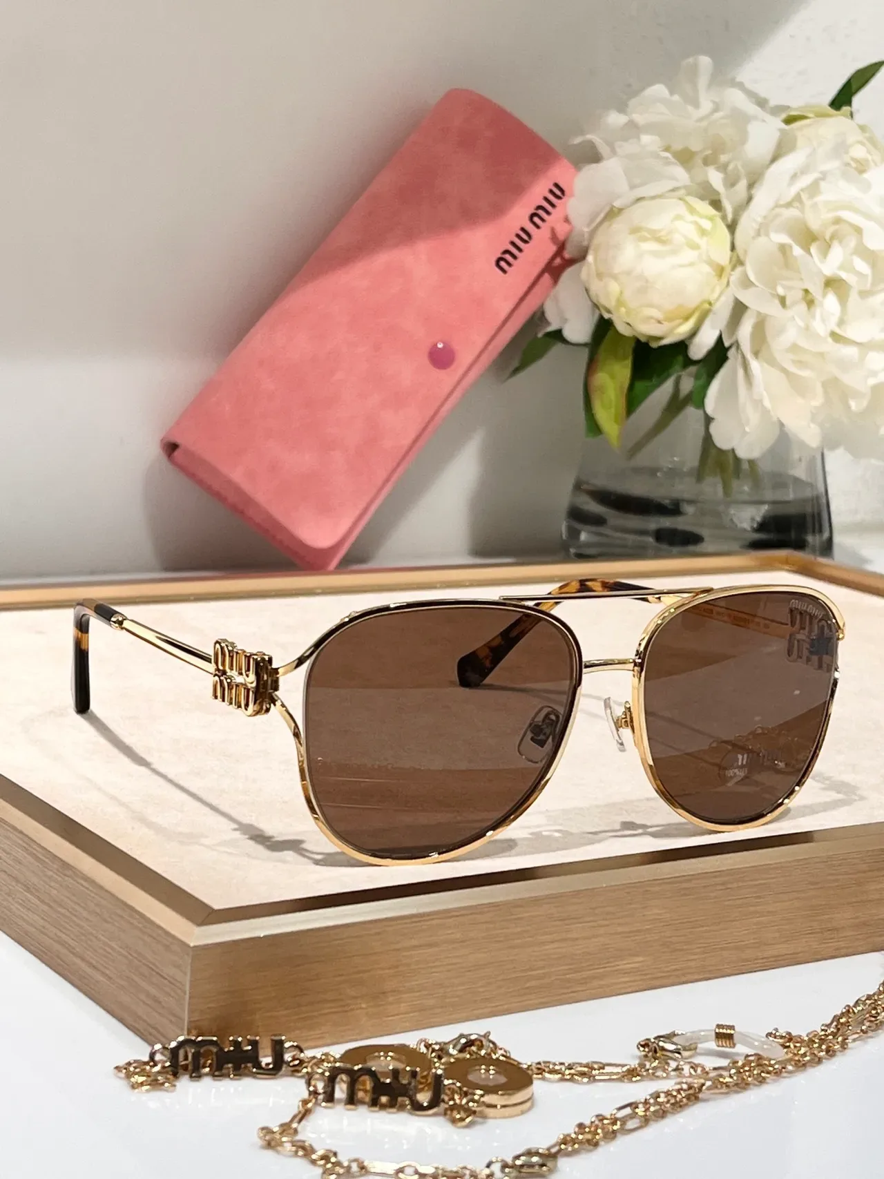 Miu Miu Aviateur Doré Brun Silhouette Cadre Métal Lunettes de Soleil 6