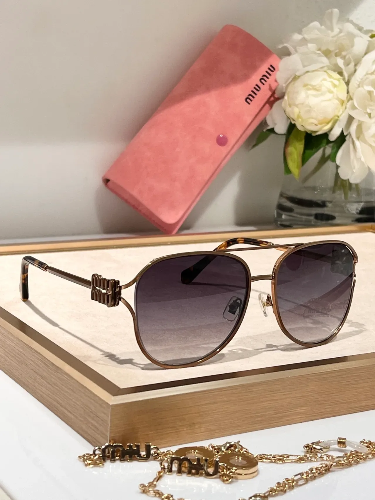 Miu Miu Aviateur Doré Brun Silhouette Cadre Métal Lunettes de Soleil 7