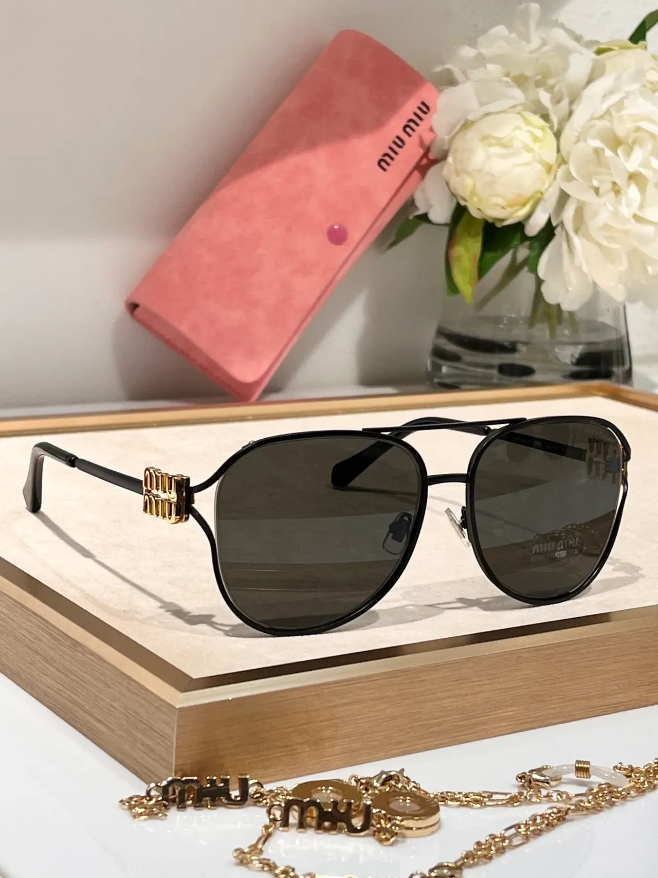Miu Miu Aviateur Doré Brun Silhouette Cadre Métal Lunettes de Soleil 8