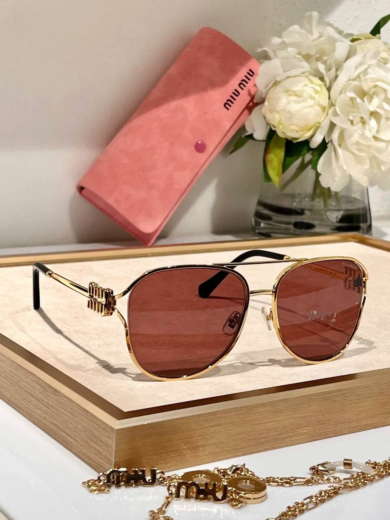 Miu Miu Aviateur Doré Brun Silhouette Cadre Métal Lunettes de Soleil 9