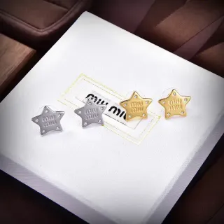 Miu Miu Star Stud Silver Gold Embossed Logo Earrings