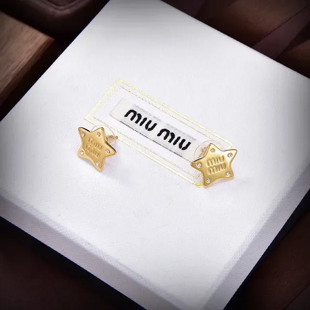 Miu Miu Star Stud Silver Gold Embossed Logo Earrings 2