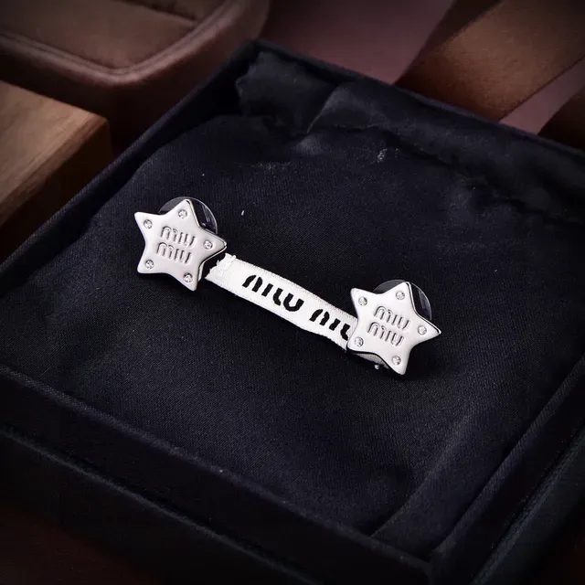 Miu Miu Star Stud Silver Gold Embossed Logo Earrings 3