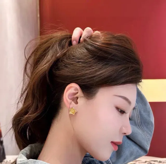 Miu Miu Star Stud Silver Gold Embossed Logo Earrings 6