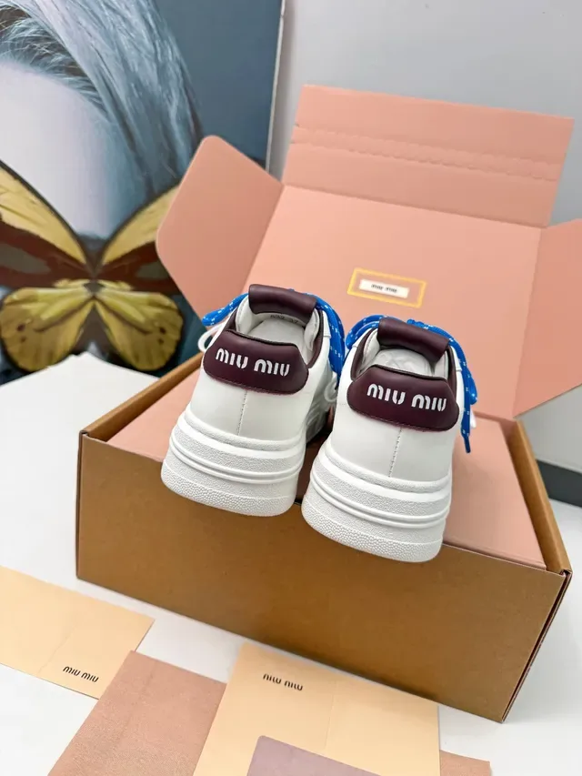 Miu Miu Wander blanc bordeaux bleu dentelle style de vie baskets 4