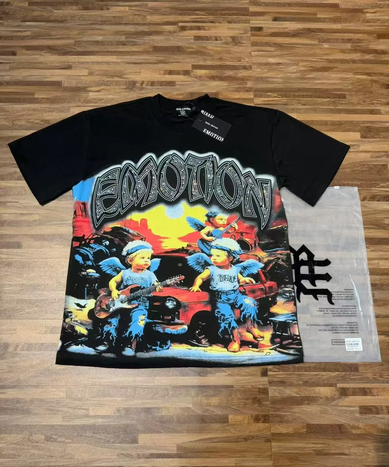 Mixed Emotion Black Multicolor Graphic-Print Rhinestone-Embellished T-Shirt 2
