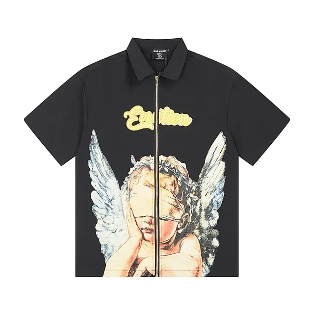 Camisa Mixed Emotion Preta Amarela Fecho Frontal Impressão Gráfica 2