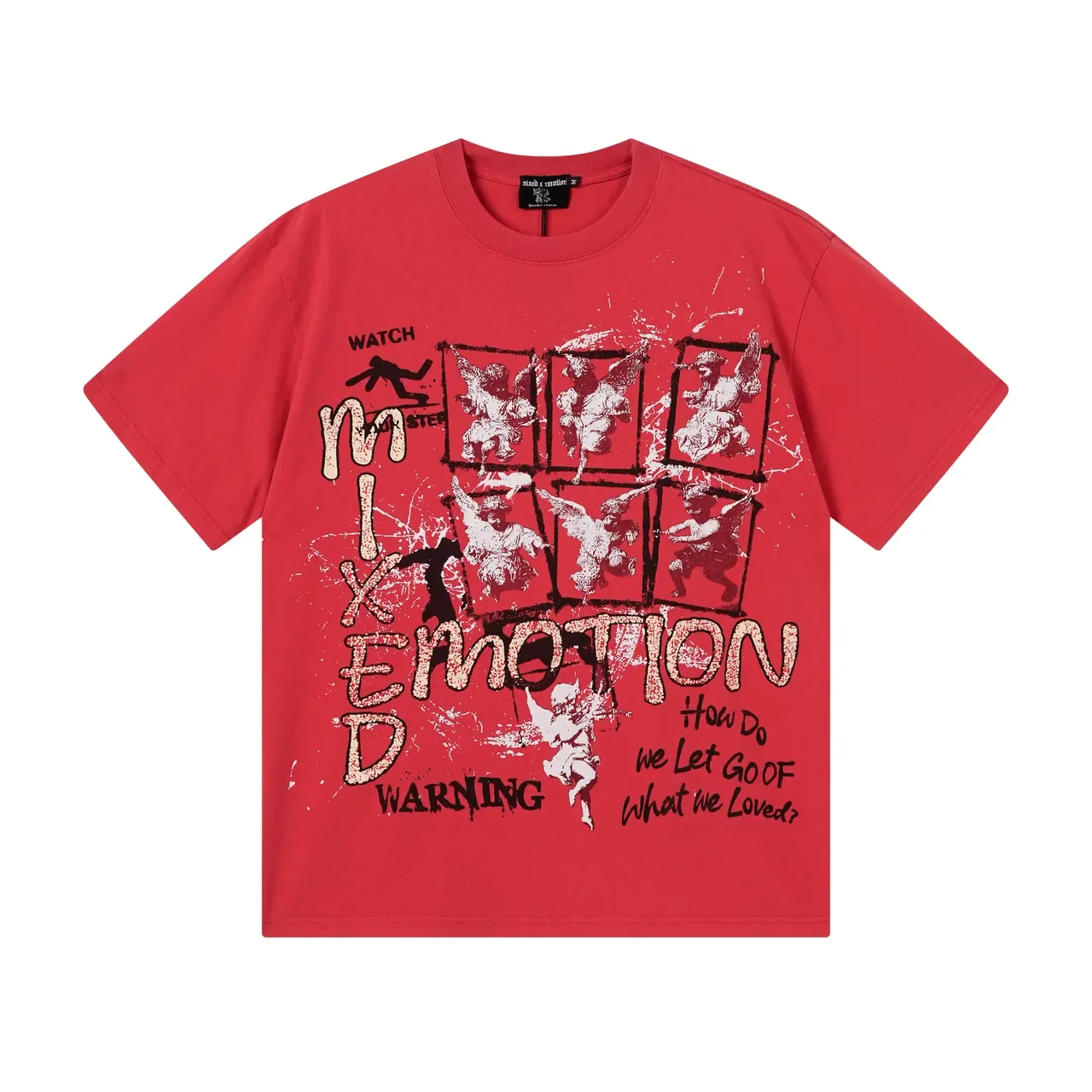 Mixed Emotion Red Beige Graphic-Print Oversized Fit T-Shirt 2