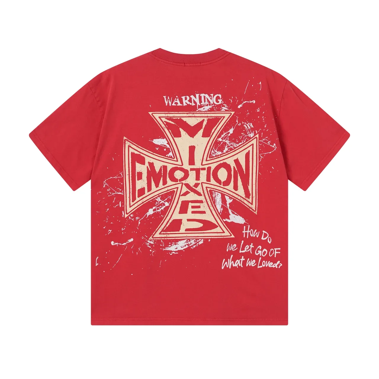 Mixed Emotion Red Beige Graphic-Print Oversized Fit T-Shirt 3