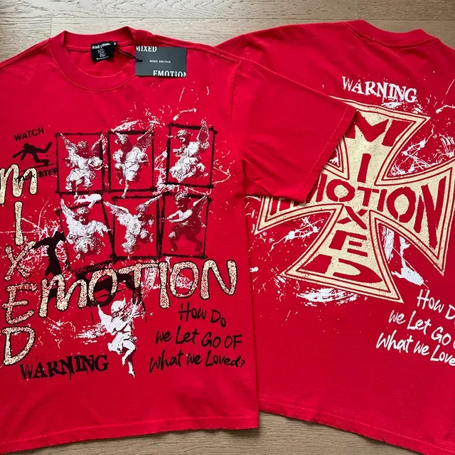 Mixed Emotion Red Beige Graphic-Print Oversized Fit T-Shirt 4