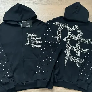 Hoodie con cremallera Mixed Emotion Rhinestone-Embellished Gothic Monogram