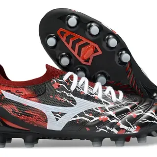 Mizuno Black Red Low-Cut Synthetic Upper Graphic Branch Pattern Firm-Ground Soccer Shoes