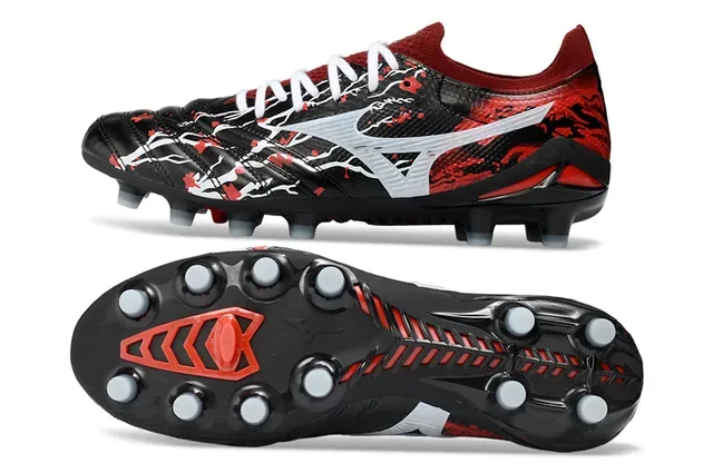 Mizuno Black Red Low-Cut Synthetic Upper Graphic Branch Pattern Firm-Ground Soccer Shoes 6
