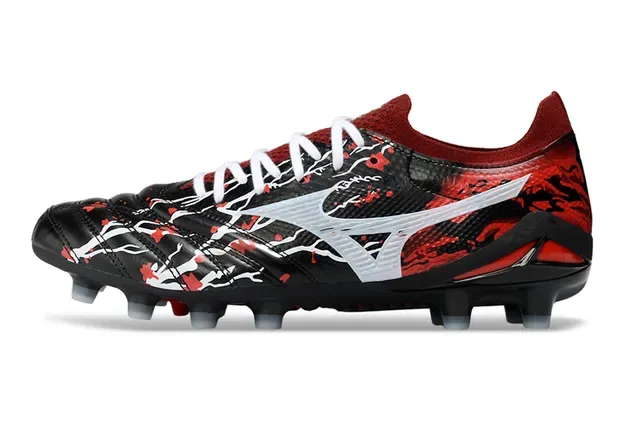 Mizuno Black Red Low-Cut Synthetic Upper Graphic Branch Pattern Firm-Ground Soccer Shoes 7