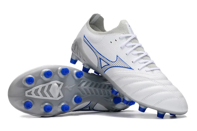 Mizuno Morelia Neo Blanc et Bleu Terrain ferme Chaussures de football 4