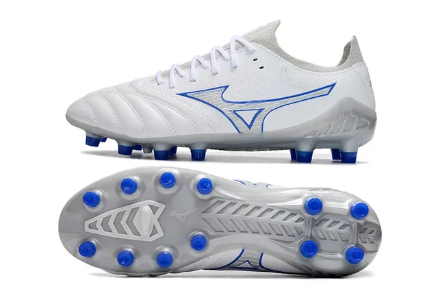 Mizuno Morelia Neo Blanc et Bleu Terrain ferme Chaussures de football 6