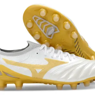 Mizuno Morelia Neo White and Gold Firm-Ground Soccer Shoes