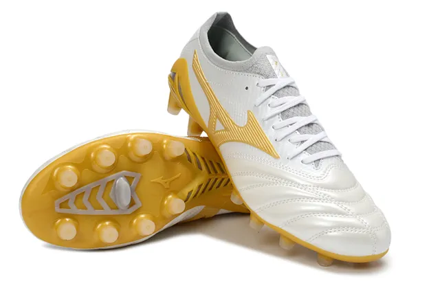 Mizuno Morelia Neo White and Gold Firm-Ground Soccer Shoes 4