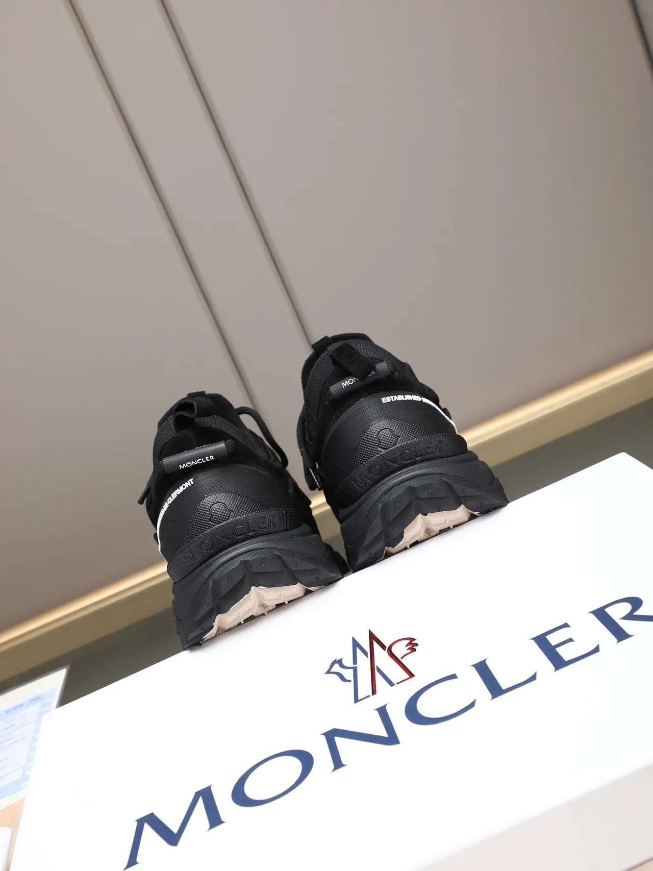 Moncler Noir Col Tricot Ajustement Chaussette Daim et Tissu Supérieur Chaussures Lifestyle 3