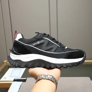 Moncler Black White Layered Mesh And Suede Upper Oversized M Logo Overlay Chunky Sneakers