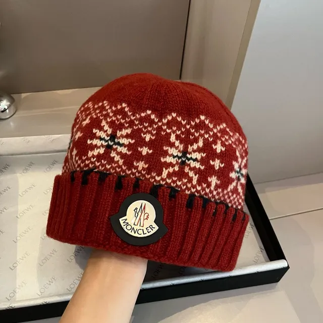 Moncler Fair Isle Knit Red Beanie 3