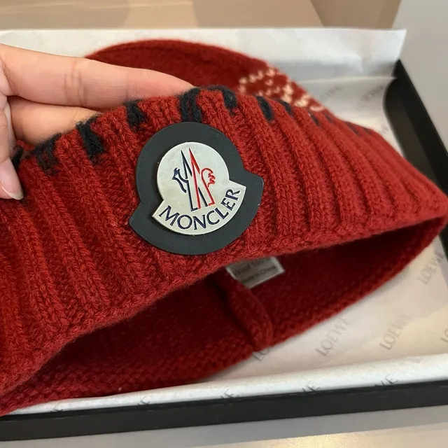 Moncler Fair Isle Knit Red Beanie 6