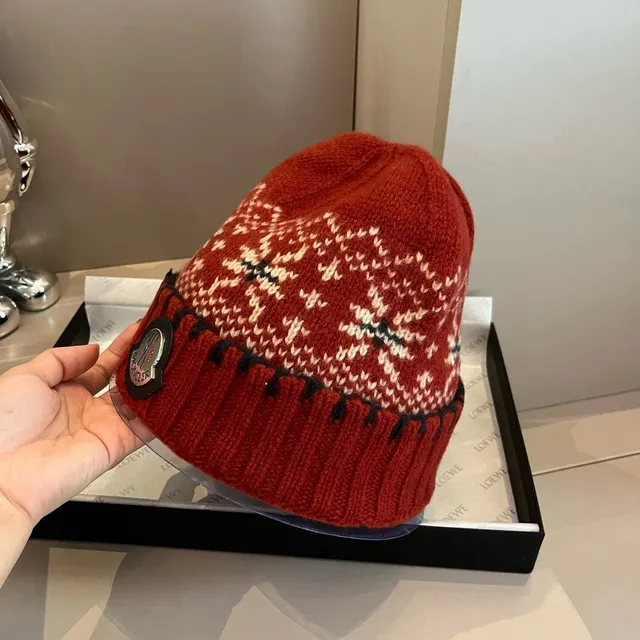Moncler Fair Isle Knit Red Beanie 9
