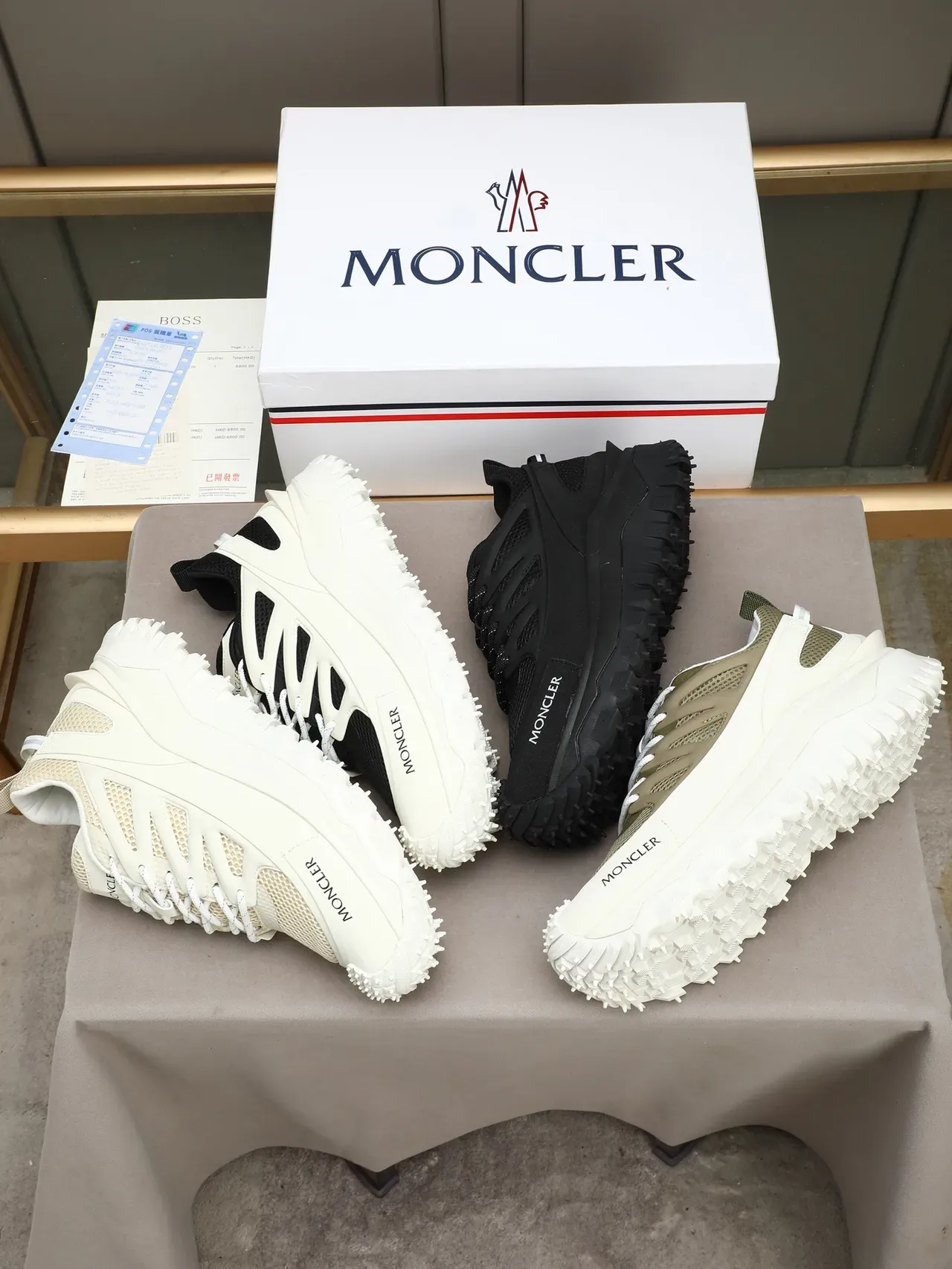 Moncler Grenoble Chaussures Chunky Noires en Maille et Superposition Synthétique 2
