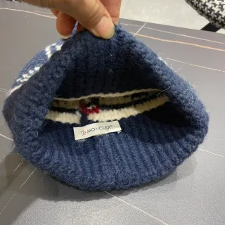 Moncler Navy White Knitted Ribbed Cuff Beanie