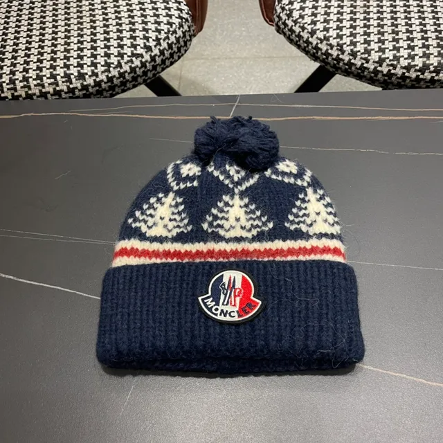 Moncler Azul marinho Branco Boné Tricotado com Punho Acanalado 5