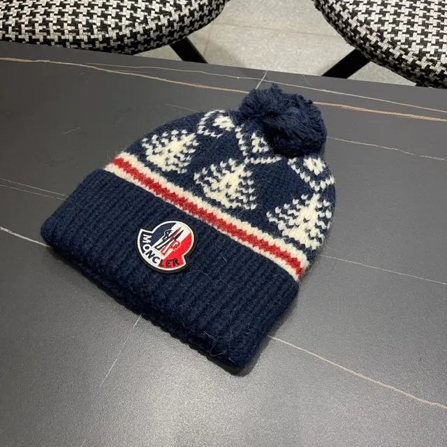 Moncler Azul marinho Branco Boné Tricotado com Punho Acanalado 6
