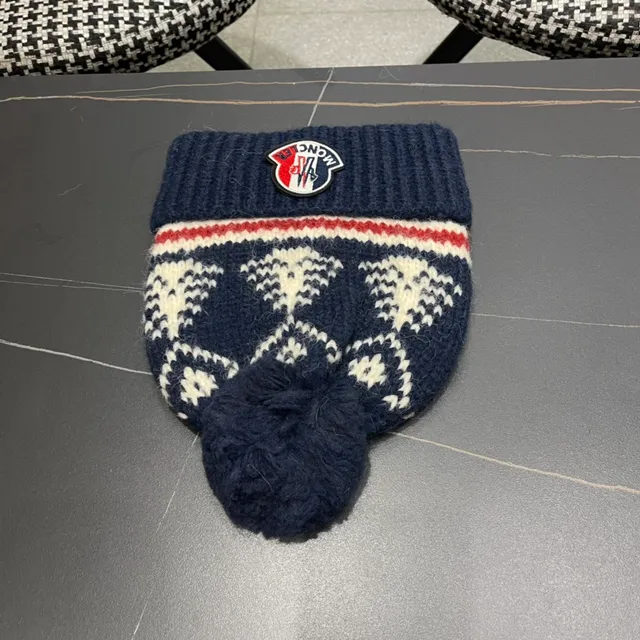 Moncler Azul marinho Branco Boné Tricotado com Punho Acanalado 9