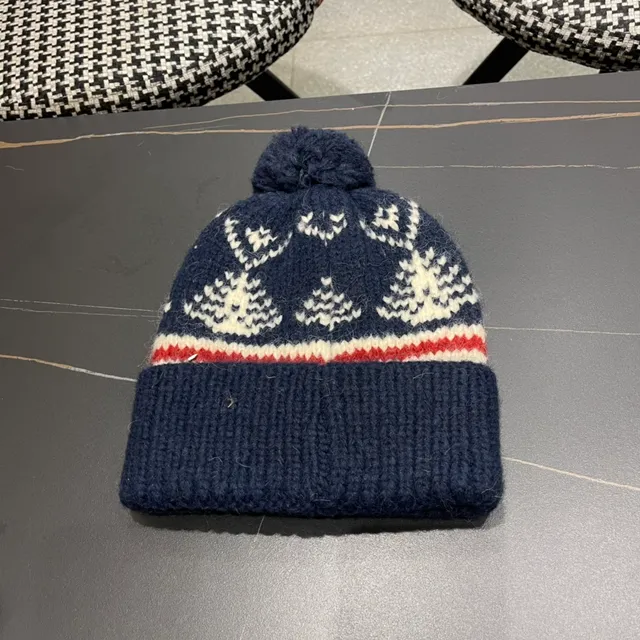 Moncler Azul marinho Branco Boné Tricotado com Punho Acanalado 10