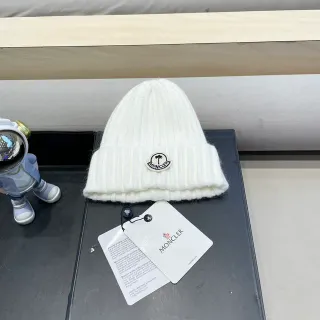 Moncler White Ribbed Knit Folded Cuff Beanie