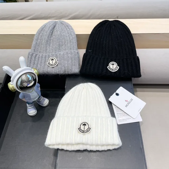Moncler White Ribbed Knit Folded Cuff Beanie 5