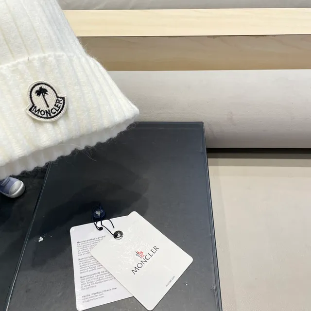 Moncler White Ribbed Knit Folded Cuff Beanie 6