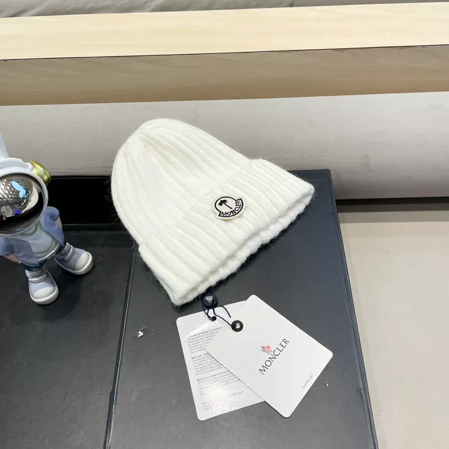 Moncler White Ribbed Knit Folded Cuff Beanie 7