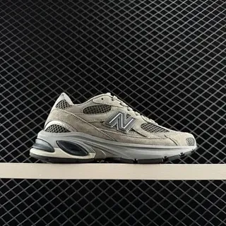 New Balance 2010 Beige Gray Layered Mesh And Suede Upper Contrasting Dark 'N' Logo Chunky Sneakers